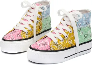 ANTLULU Girls’ Platform Canvas Shoes Low Top and High Top Canvas Sneakers Lace-up Fashion Casual Shoes for Girls