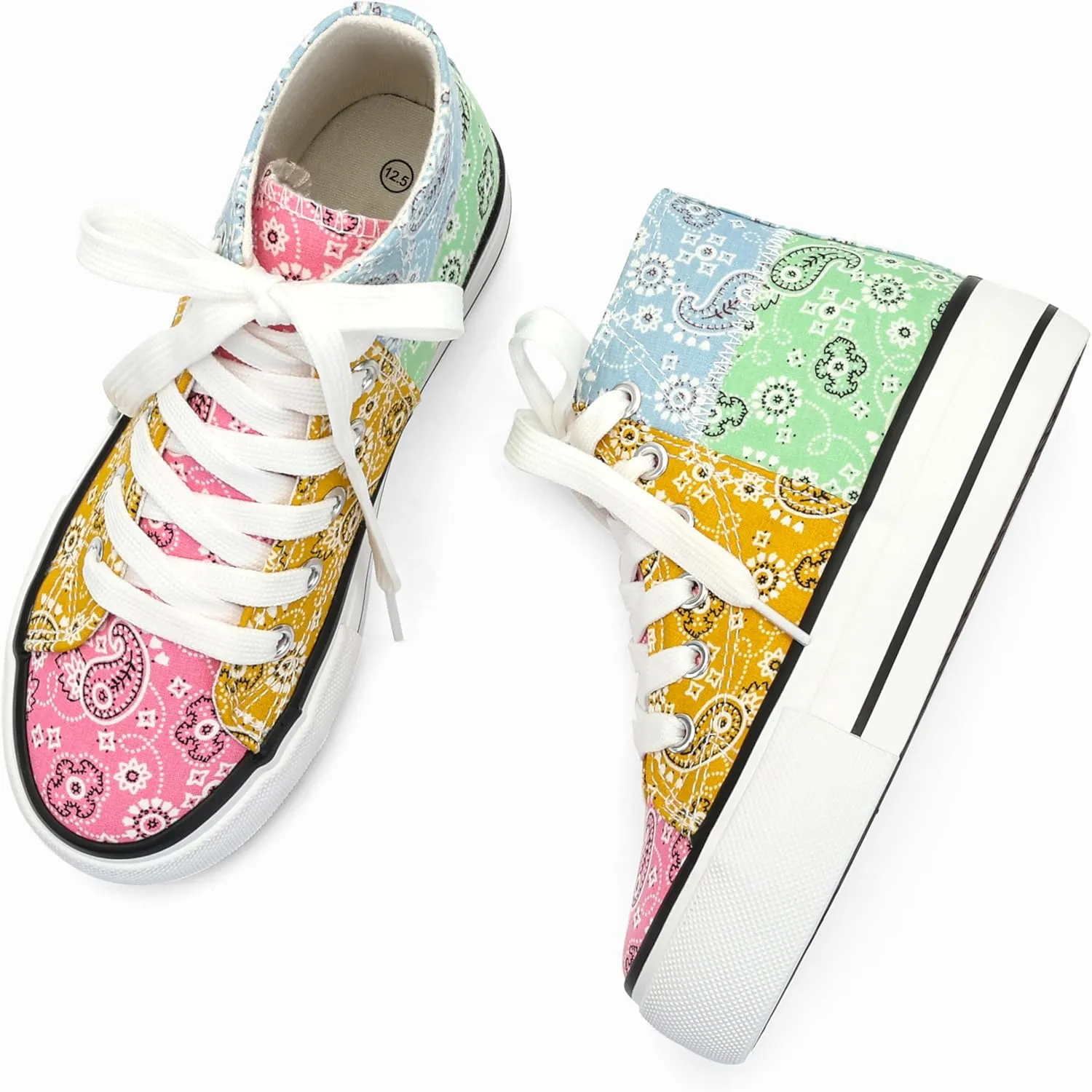 ANTLULU Girls’ Platform Canvas Shoes Low Top and High Top Canvas Sneakers Lace-up Fashion Casual Shoes for Girls