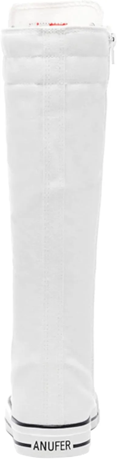 ANUFER Women Fashion Canvas Dance Boots Knee High Bicycling Boots Girls Fancy School Shoes