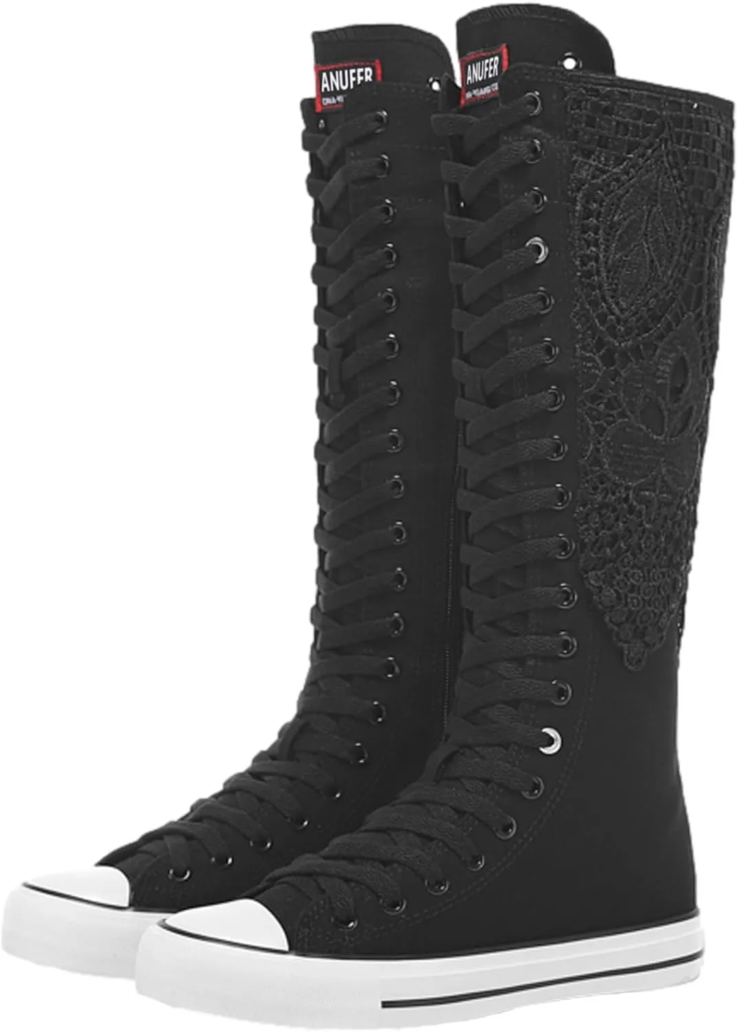 ANUFER Women Fashion Canvas Dance Boots Knee High Bicycling Boots Girls Fancy School Shoes