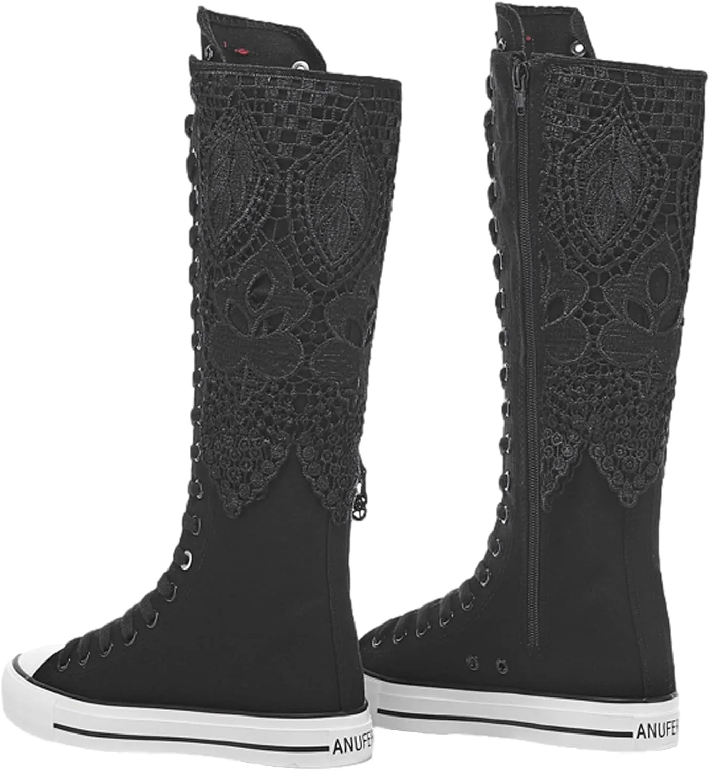 ANUFER Women Fashion Canvas Dance Boots Knee High Bicycling Boots Girls Fancy School Shoes