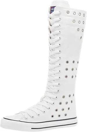 ANUFER Women Fashion Canvas Dance Boots Knee High Bicycling Boots Girls Fancy School Shoes