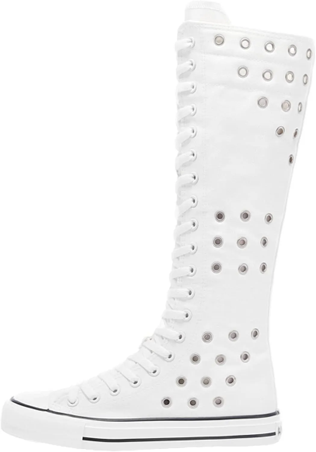 ANUFER Women Fashion Canvas Dance Boots Knee High Bicycling Boots Girls Fancy School Shoes