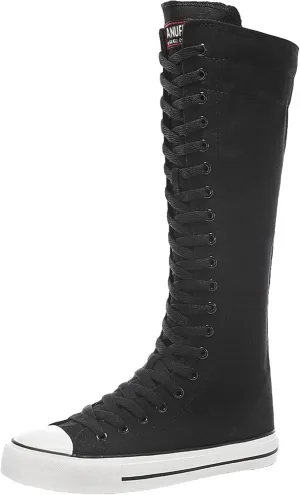 ANUFER Women Fashion Canvas Dance Boots Knee High Bicycling Boots Girls Fancy School Shoes