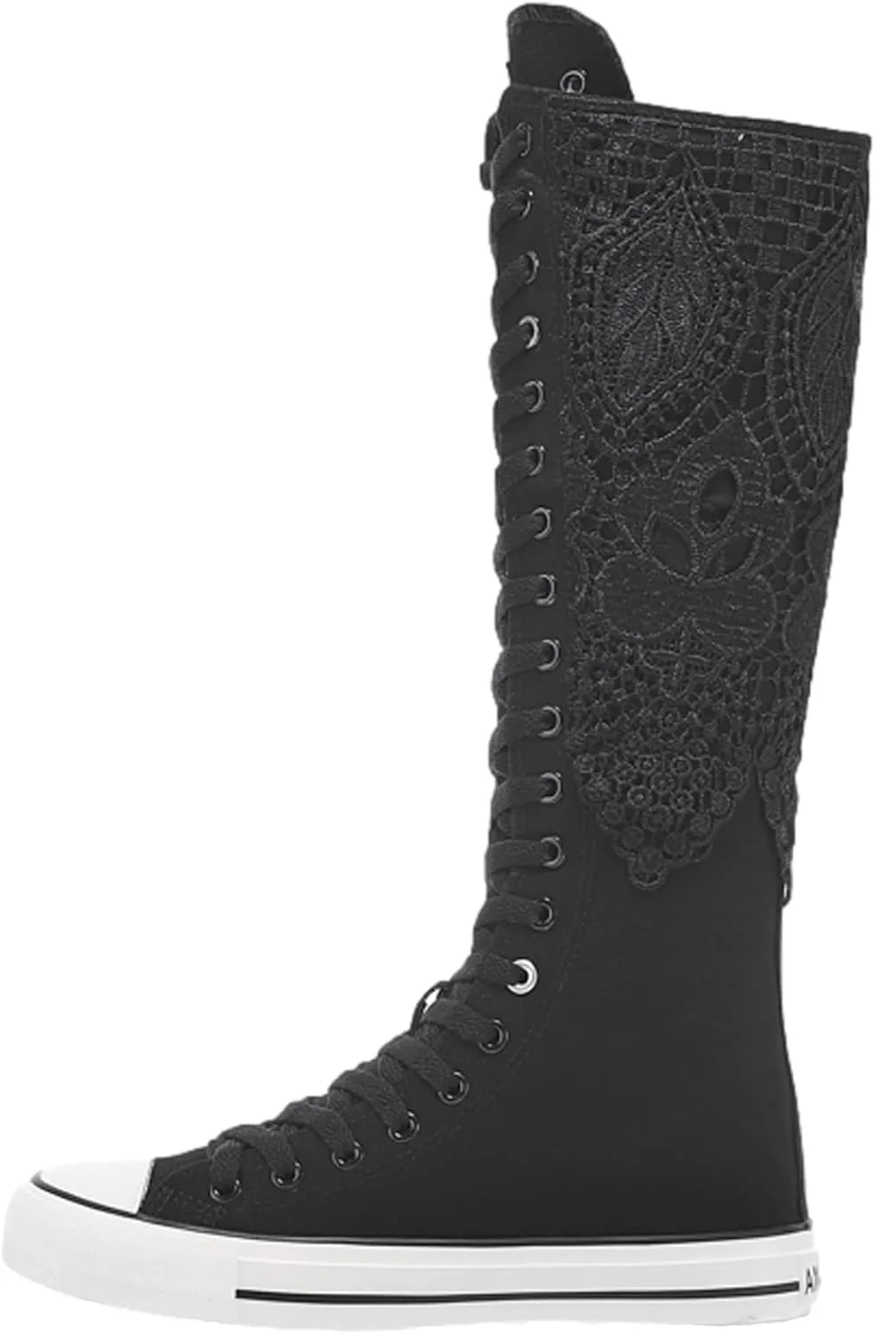 ANUFER Women Fashion Canvas Dance Boots Knee High Bicycling Boots Girls Fancy School Shoes
