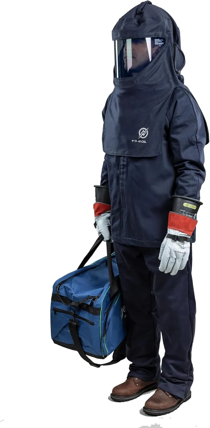 ArcGuard, CAT 4, 40 Cal Arc Flash Kit with FR Short Coat and Bib Overall, Standard Hood, Safety Glasses, and Gear Bag