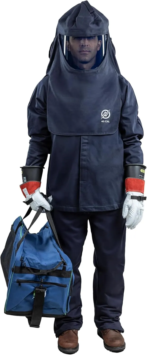 ArcGuard, CAT 4, 40 Cal Arc Flash Kit with FR Short Coat and Bib Overall, Standard Hood, Safety Glasses, and Gear Bag