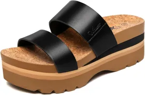 Athlefit Women's Arch Support Platfrom Slide Sandals Comfortable Crok Footbed Open Toe Slip On Summer Flatform Wedge Sandals