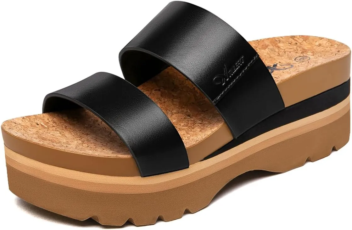 Athlefit Women's Arch Support Platfrom Slide Sandals Comfortable Crok Footbed Open Toe Slip On Summer Flatform Wedge Sandals