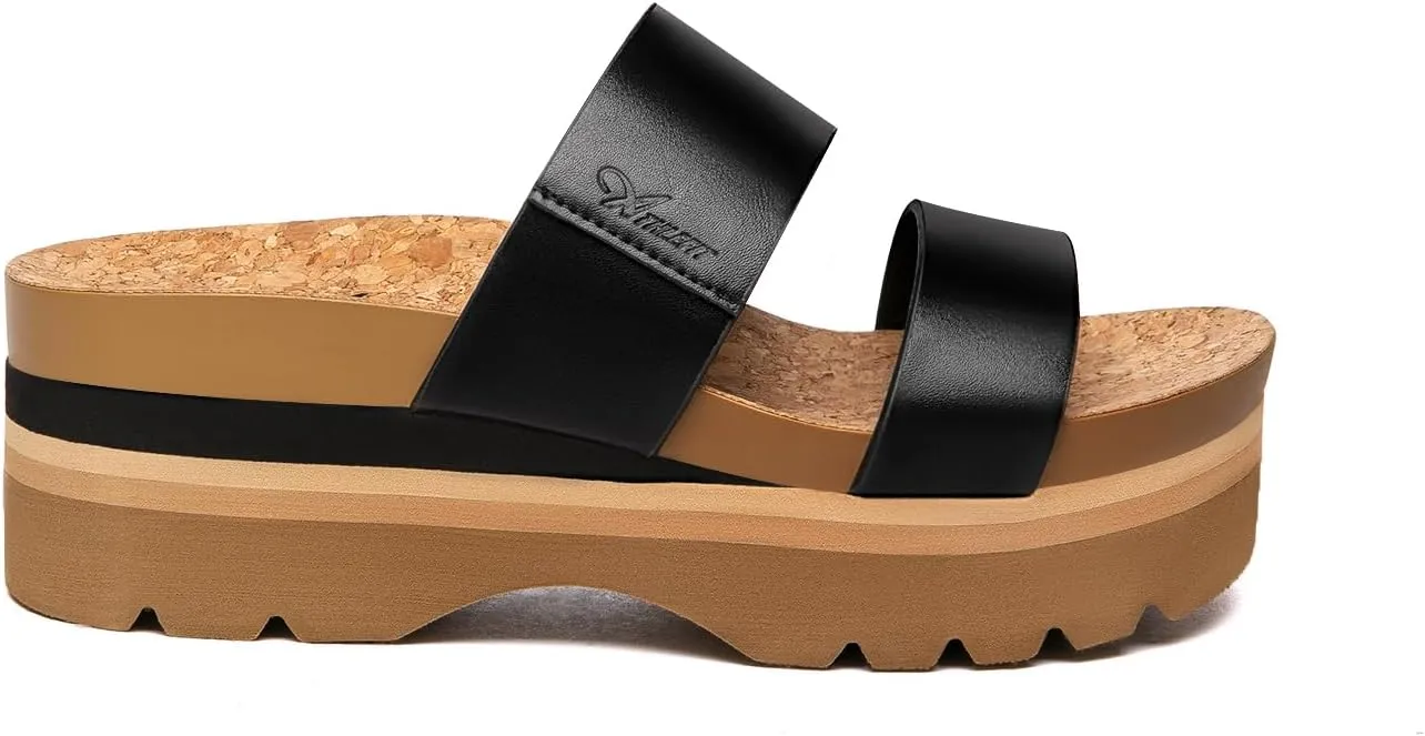 Athlefit Women's Arch Support Platfrom Slide Sandals Comfortable Crok Footbed Open Toe Slip On Summer Flatform Wedge Sandals