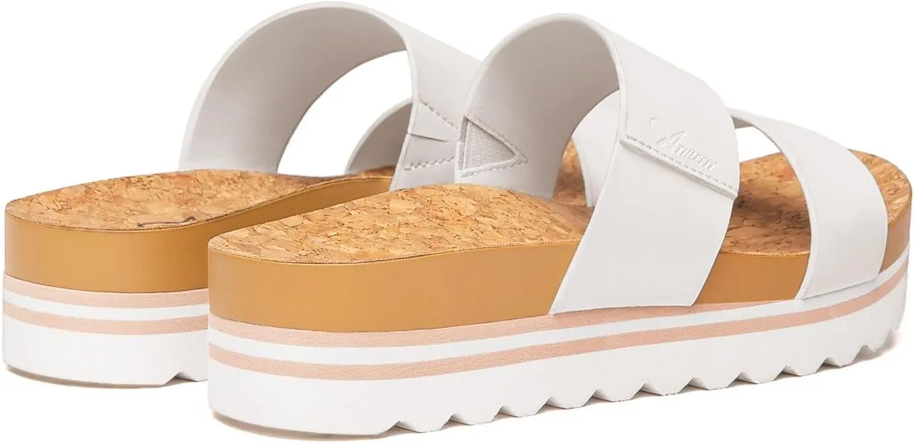 Athlefit Women's Platform Slide Sandals Comfortable Crok Footbed Arch Support Slip On Summer Beach Flatform Sandals