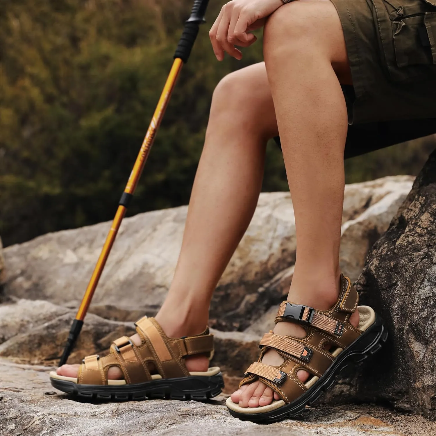 Athletic Sandals for Men's Open Toe Walking Sandals Outdoor Hiking Sandal Anti-Slip with Adjustable Strap for Summer Beach