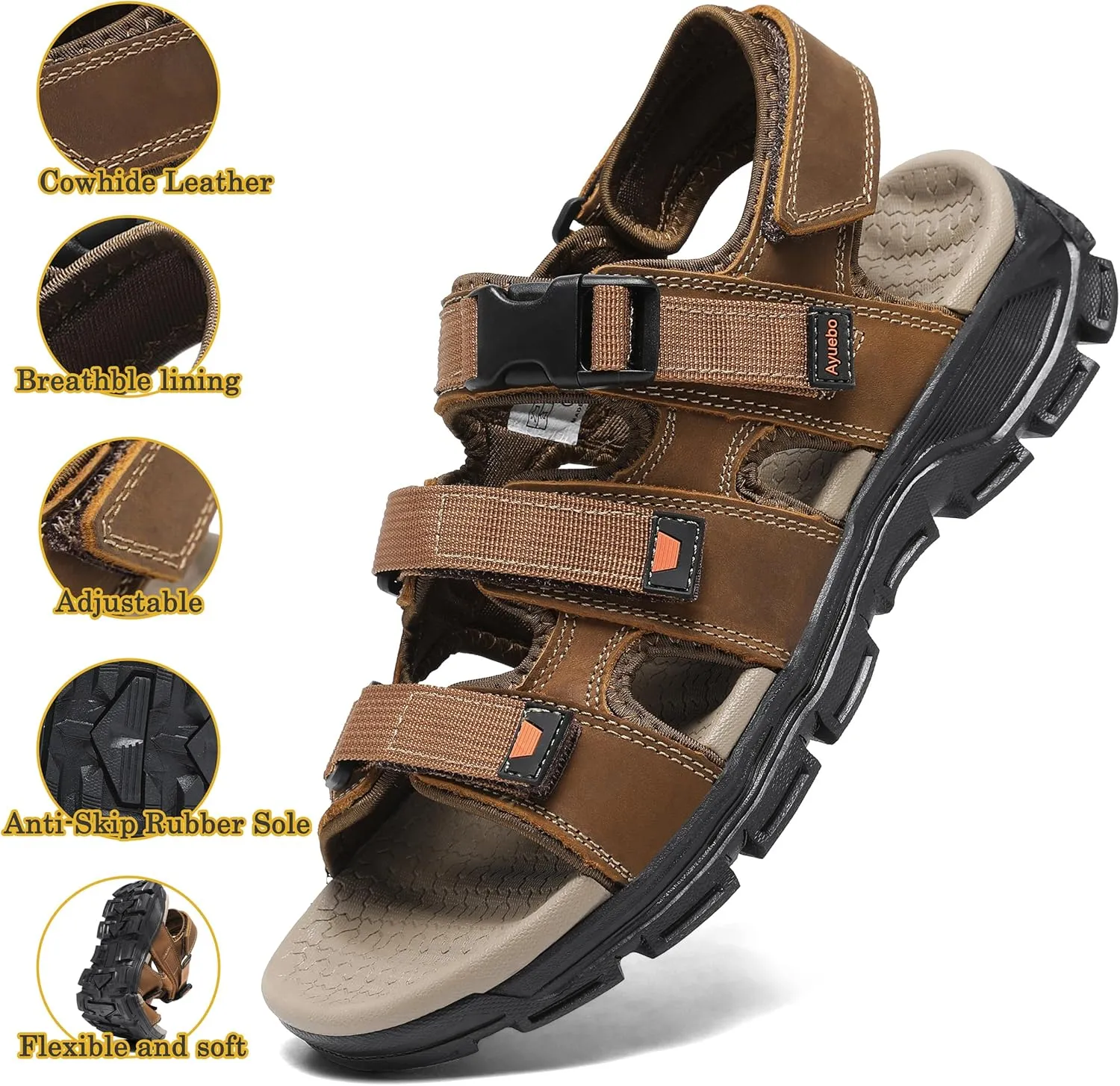 Athletic Sandals for Men's Open Toe Walking Sandals Outdoor Hiking Sandal Anti-Slip with Adjustable Strap for Summer Beach