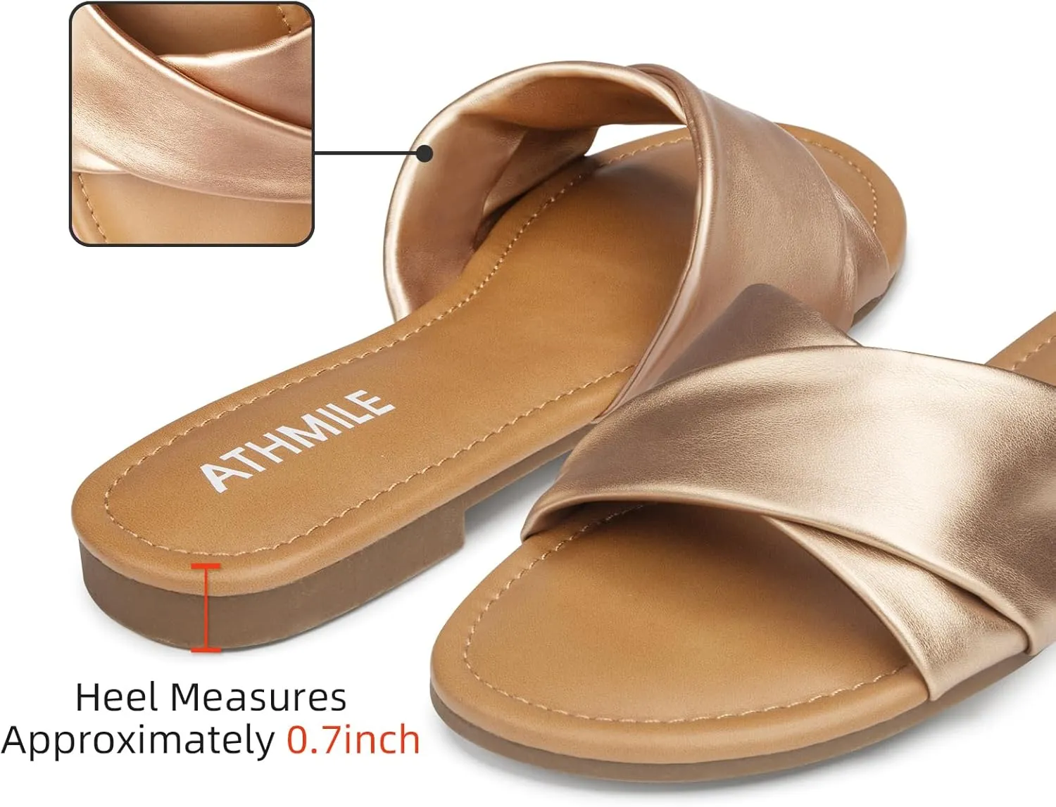 ATHMILE Sandals Women Dressy Summer Flat Comfortable Fashion Beach Cute Ladies Slides Leather Casual Dress Women's Sandals 2025 Size 6-11