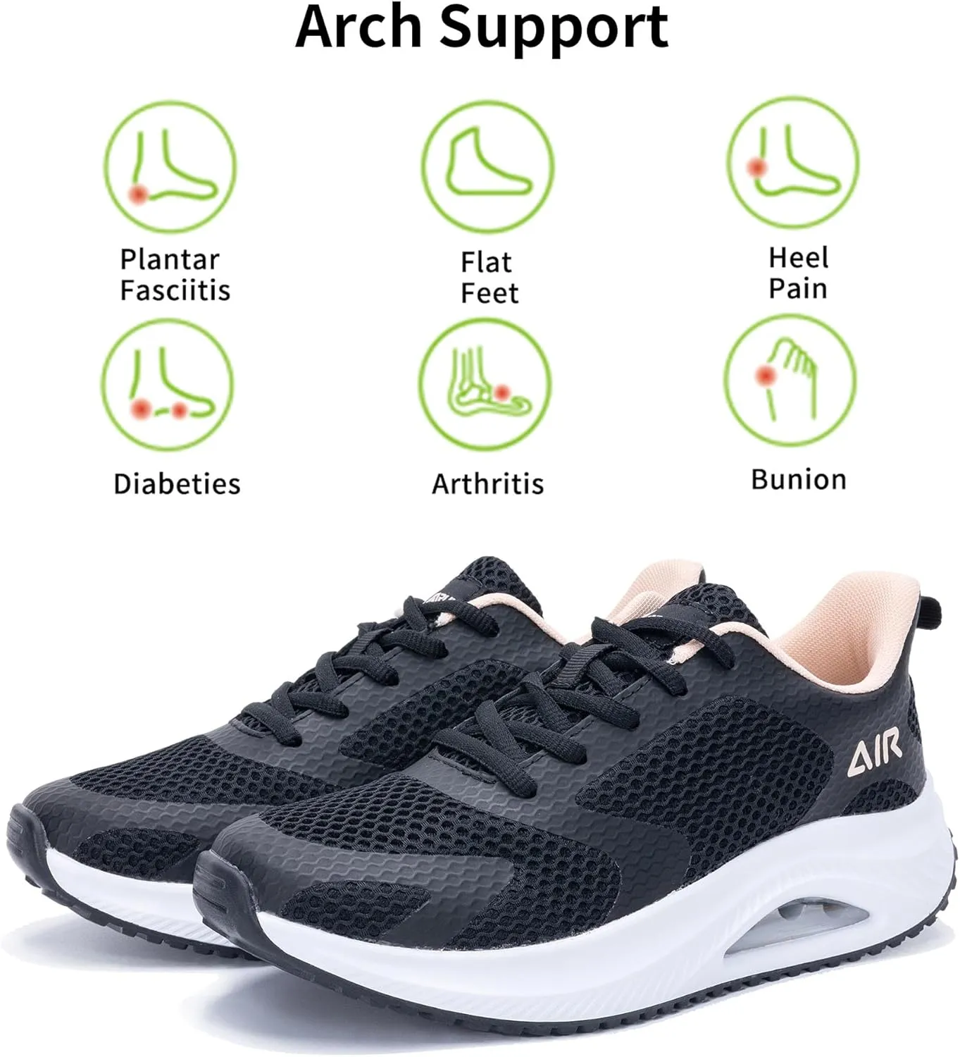 Autper Womens Air Walking Shoes Arch Support Orthotic Plantar Fasciitis Tennis Sneakers Comfortable Non Slip Shoes for Women Size 6-11