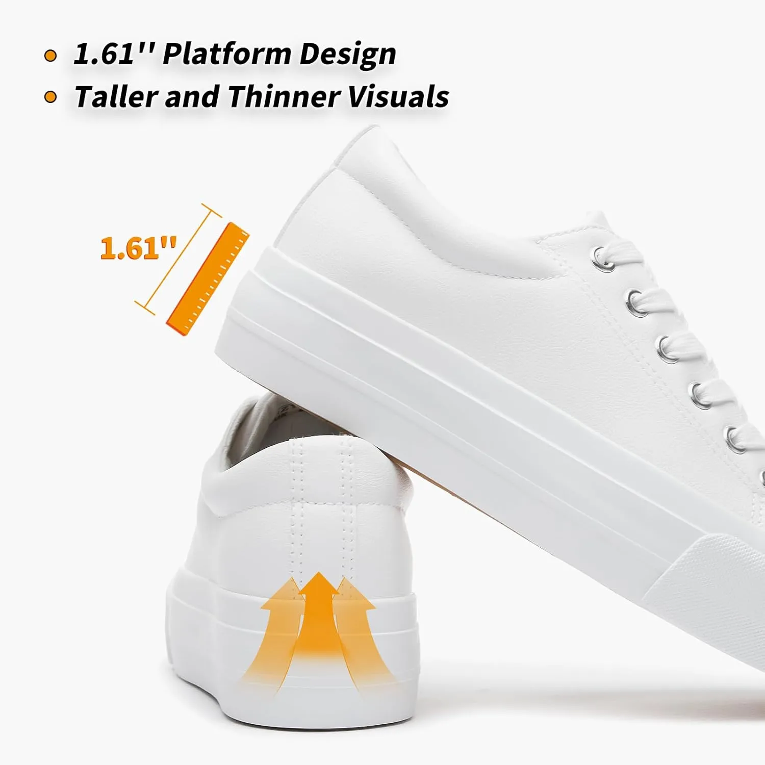 BABUDOG Womens Synthetic Leather Platform Sneakers,White Platform Shoes,Lace-up Tennis Shoes for Women,Comfortable Casual Shoes