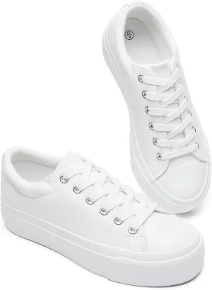 BABUDOG Womens Synthetic Leather Platform Sneakers,White Platform Shoes,Lace-up Tennis Shoes for Women,Comfortable Casual Shoes