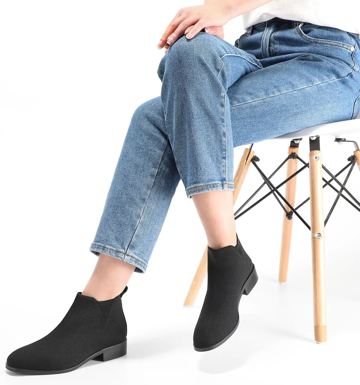 Bacia Sock Ankle Boots for Women Square Toe Slip on Short Chelsea Boots Low Heel Fall Booties