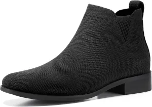 Bacia Sock Ankle Boots for Women Square Toe Slip on Short Chelsea Boots Low Heel Fall Booties