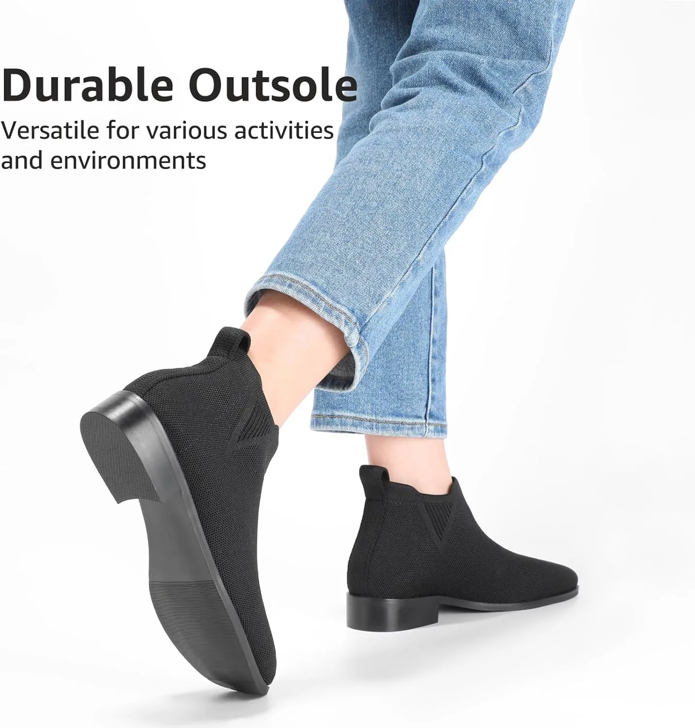 Bacia Sock Ankle Boots for Women Square Toe Slip on Short Chelsea Boots Low Heel Fall Booties