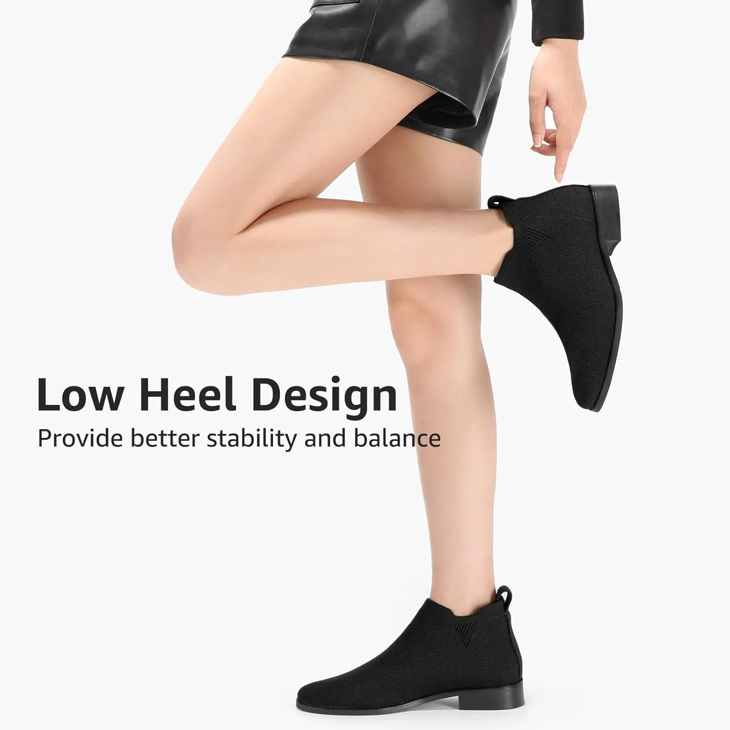 Bacia Sock Ankle Boots for Women Square Toe Slip on Short Chelsea Boots Low Heel Fall Booties