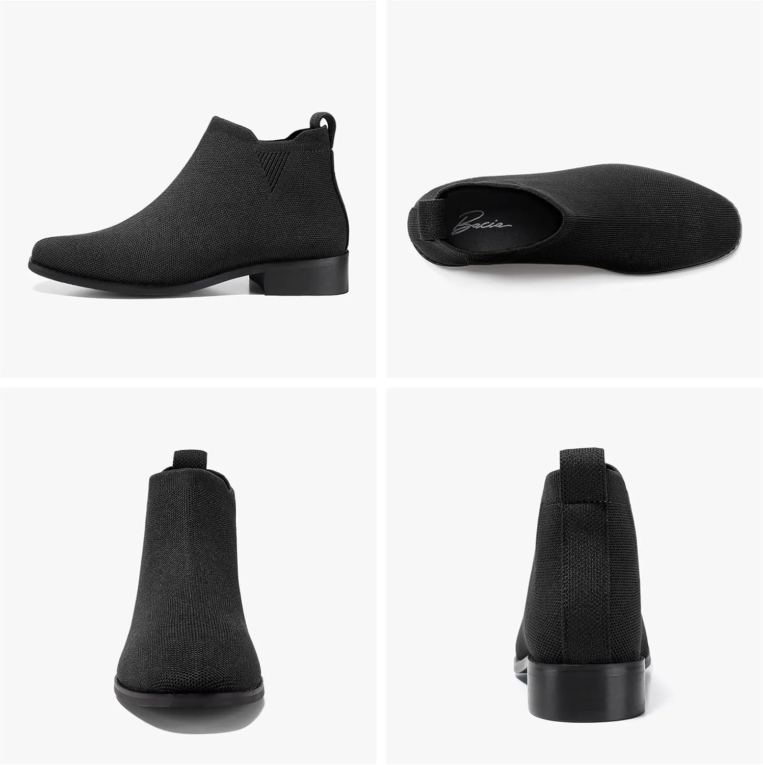 Bacia Sock Ankle Boots for Women Square Toe Slip on Short Chelsea Boots Low Heel Fall Booties
