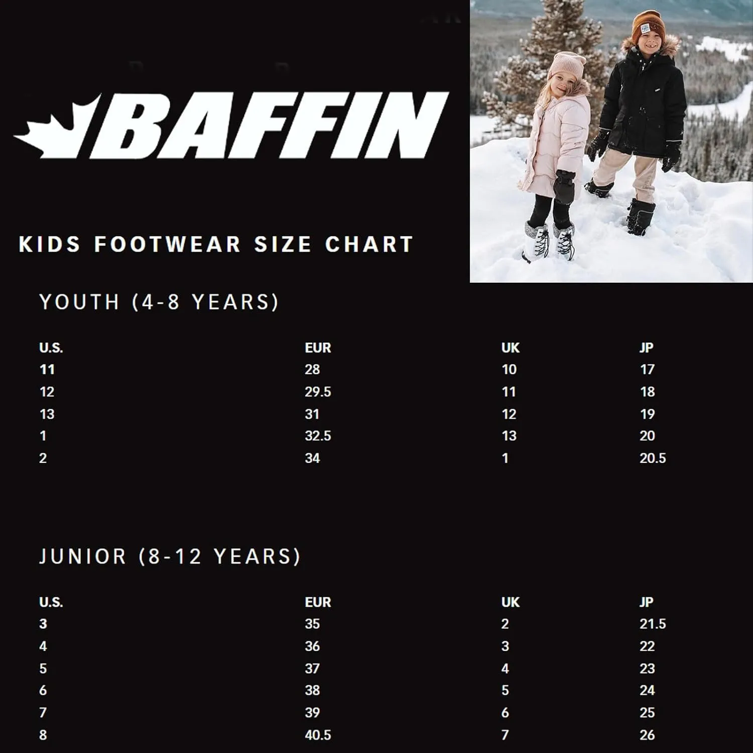 Baffin Unisex Kids' YOUNG EIGER Insulated Waterproof Tall-Height Snow Boots w/Full-Grain Leather Upper & Polar Rubber Base