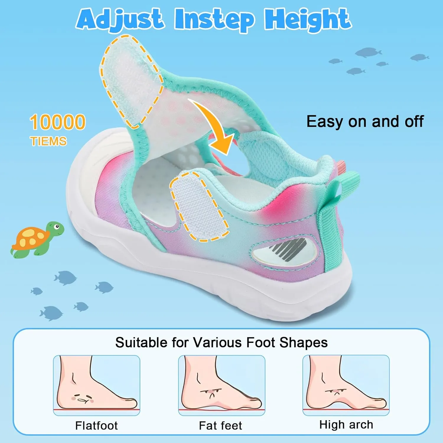 BARERUN Toddler Water Shoes Boys Girls Qucik Dry Breathable Kids Water Shoes Wide Adjustable Instep Water Sandals for Beach Swim Pool Non Slip Flexible Barefoot Sport Aqua Shoes