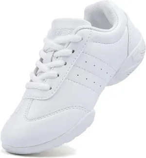 BAXINIER Girls White Cheerleading Dance Shoes Athletic Training Tennis Breathable Youth Competition Cheer Sneakers