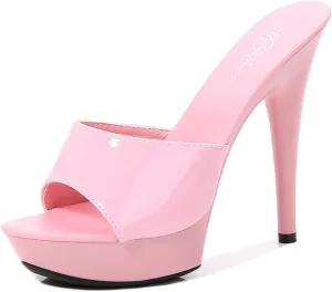 bbruriy Womens Platform Stiletto High Heel Peep Open Toe Sandals Mules Shoes Slingback Slip-on Prom Party Dress Patent Leather 5 Inches Heels