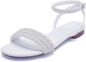 Beach Wedding Shoes for Bride Flat Bridal Sandals for Women