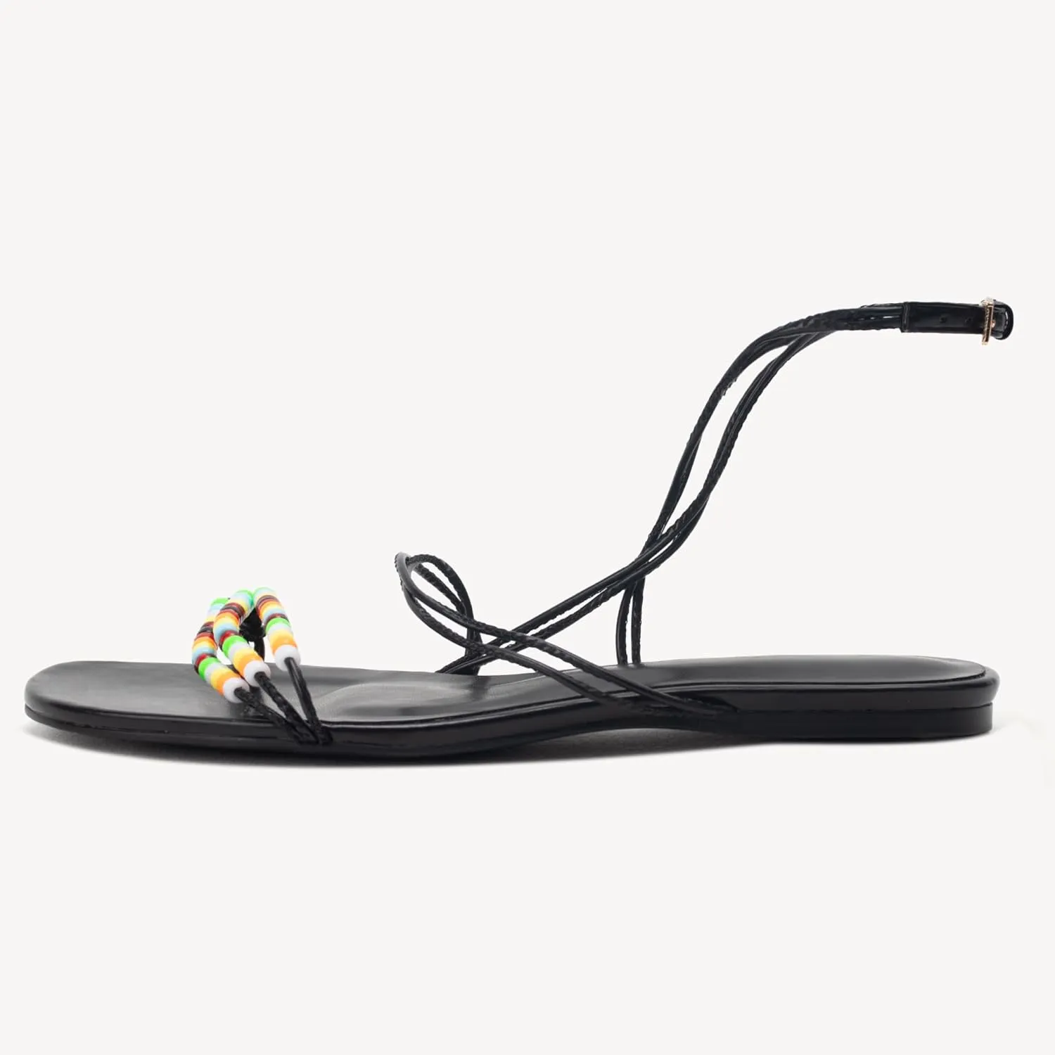 Beaded Flat Sandals for Women Ankle Strap Open Toe Slide Sandals Lace up Casual Summer Dressy Beach Sandals