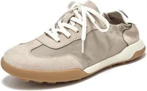 BEAU TODAY Fashion Sneakers Women, Casual Walking Sneakers for Women, Comfortable Non-Slip Lace-Up Womens Leather Flat Shoes Apricot US Size 7