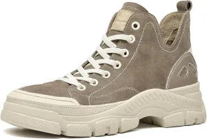BEAU TODAY Leather High Top Sneakers for Women, Women’s Platform Tennis Shoes Sneakers Boots, Chunky Fashion Lace-up Classic Comfortable Walking Casual Dress Sneakers Khaki US 7