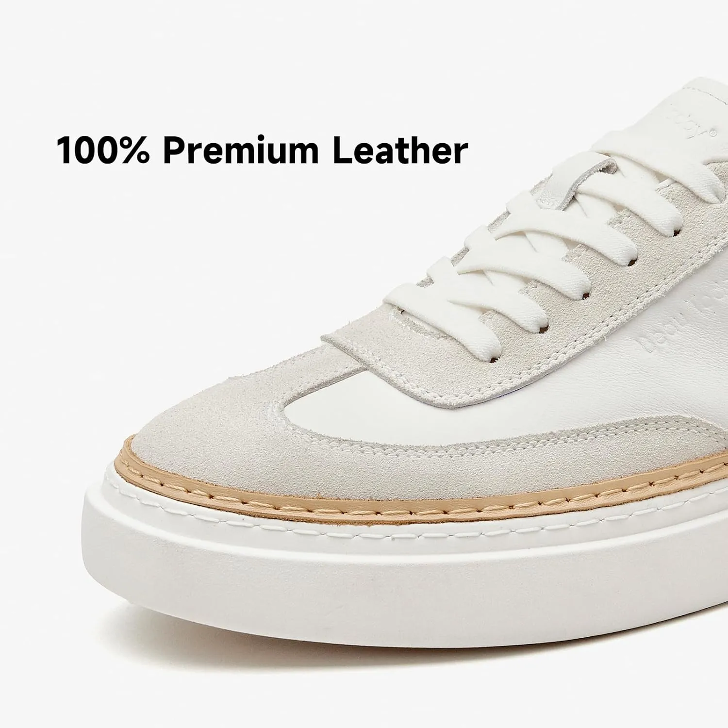 BEAU TODAY Men's Dress Sneakers, Leather Fashion Sneakers for Men Oxfords Classic Handmade Comfortable Lace Up Platform Flat Sneakers Tennis Retro Shoes
