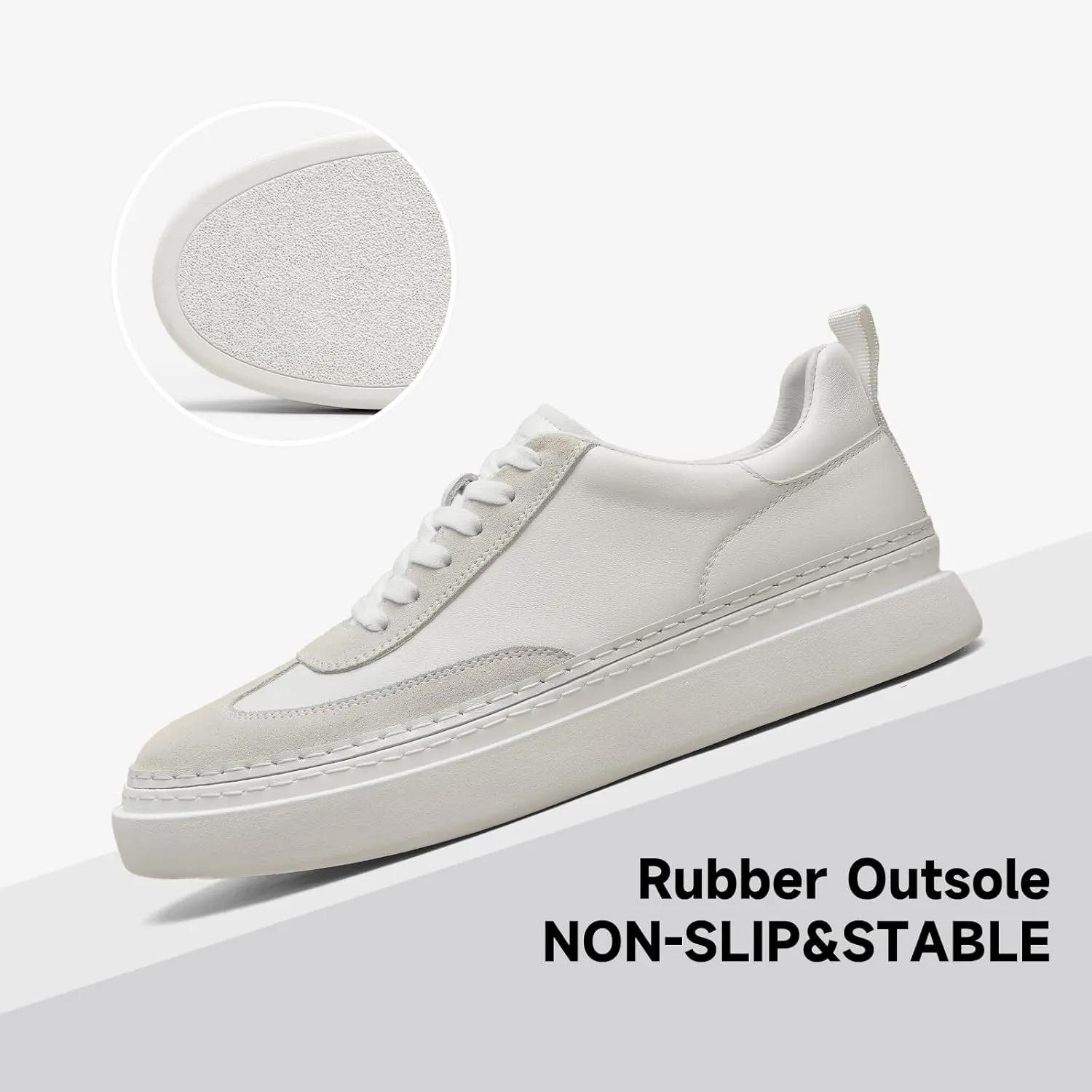 BEAU TODAY Men's Dress Sneakers, Leather Fashion Sneakers for Men Oxfords Classic Handmade Comfortable Lace Up Platform Flat Sneakers Tennis Retro Shoes