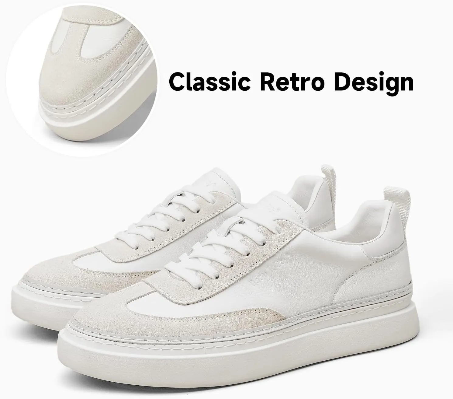 BEAU TODAY Men's Dress Sneakers, Leather Fashion Sneakers for Men Oxfords Classic Handmade Comfortable Lace Up Platform Flat Sneakers Tennis Retro Shoes