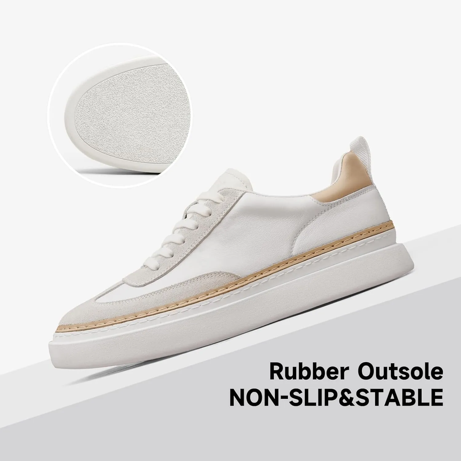BEAU TODAY Men's Dress Sneakers, Leather Fashion Sneakers for Men Oxfords Classic Handmade Comfortable Lace Up Platform Flat Sneakers Tennis Retro Shoes