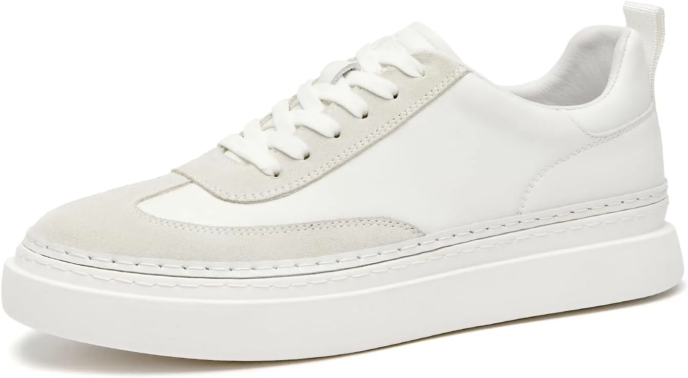 BEAU TODAY Men's Dress Sneakers, Leather Fashion Sneakers for Men Oxfords Classic Handmade Comfortable Lace Up Platform Flat Sneakers Tennis Retro Shoes