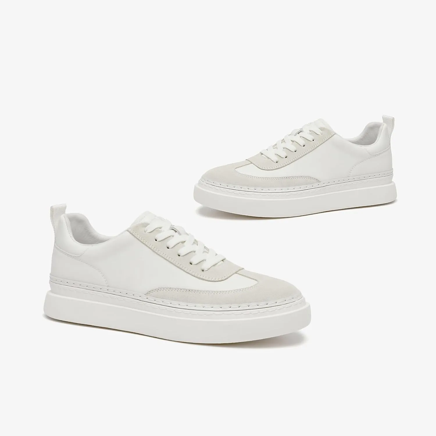 BEAU TODAY Men's Dress Sneakers, Leather Fashion Sneakers for Men Oxfords Classic Handmade Comfortable Lace Up Platform Flat Sneakers Tennis Retro Shoes