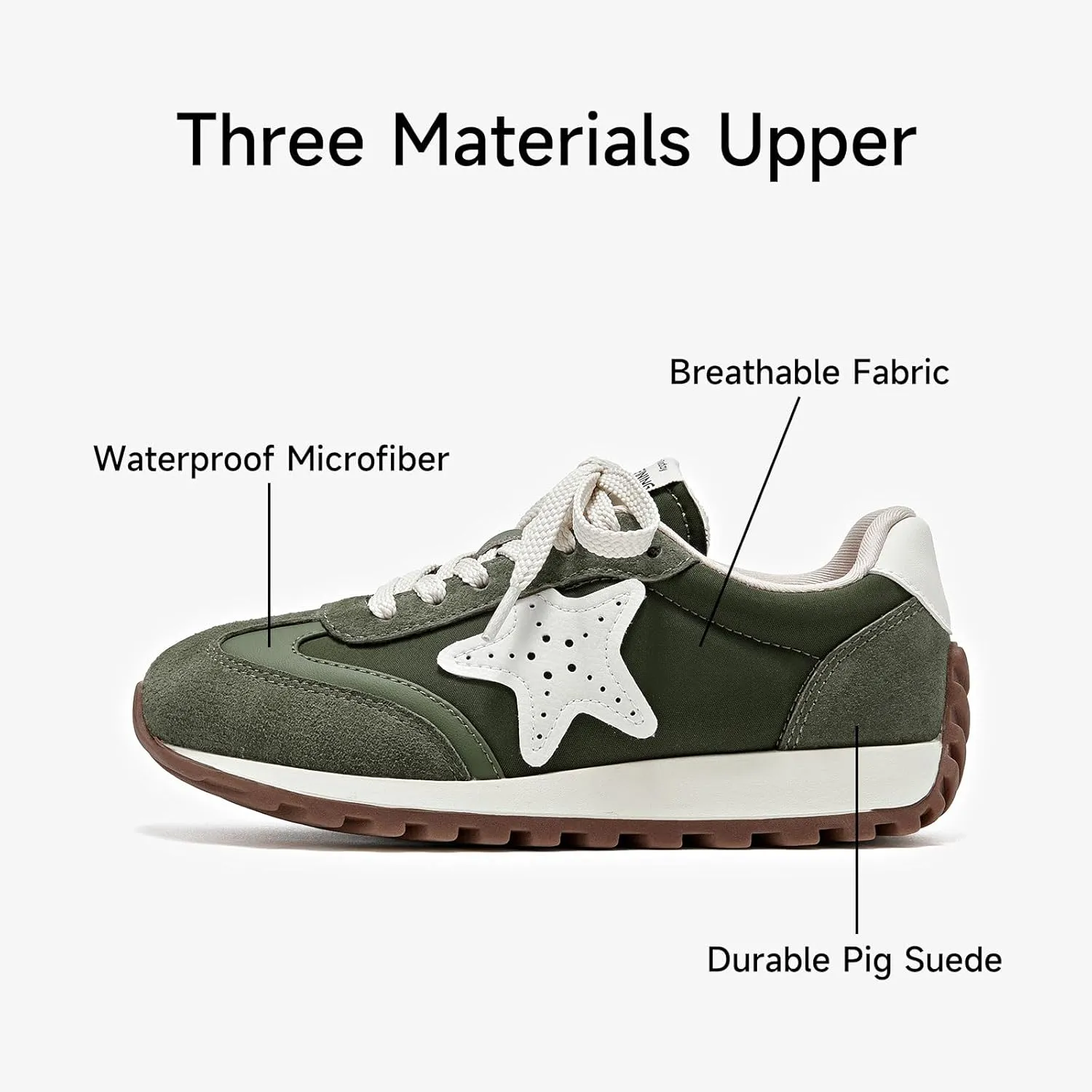 BEAU TODAY Platform Fashion Sneakers for Women, Womens Chunky Leather Sneakers, Comfortable Casual Retro Non-Slip Lace-up Walking Running Gym Shoes