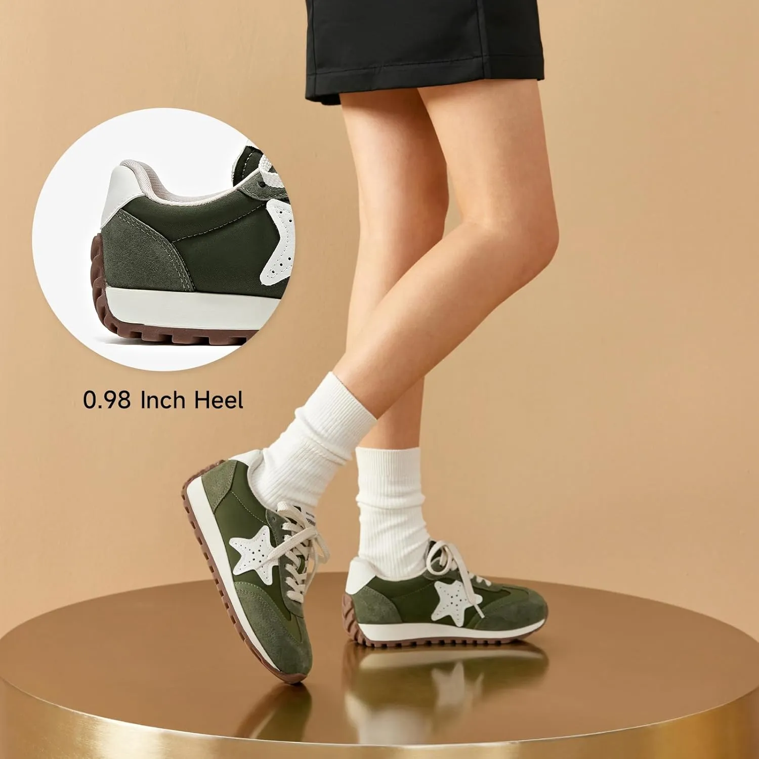 BEAU TODAY Platform Fashion Sneakers for Women, Womens Chunky Leather Sneakers, Comfortable Casual Retro Non-Slip Lace-up Walking Running Gym Shoes