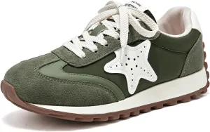 BEAU TODAY Platform Fashion Sneakers for Women, Womens Chunky Leather Sneakers, Comfortable Casual Retro Non-Slip Lace-up Walking Running Gym Shoes