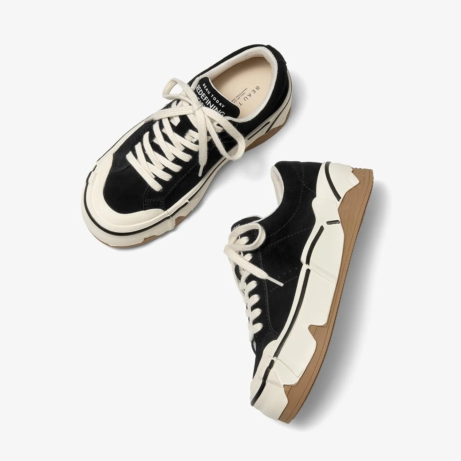 BEAU TODAY Platform Sneakers for Women, Womens Fashion Sneakers, Lace Up Casual Leather Sneakers, Breathable Comfort Walking Shoes