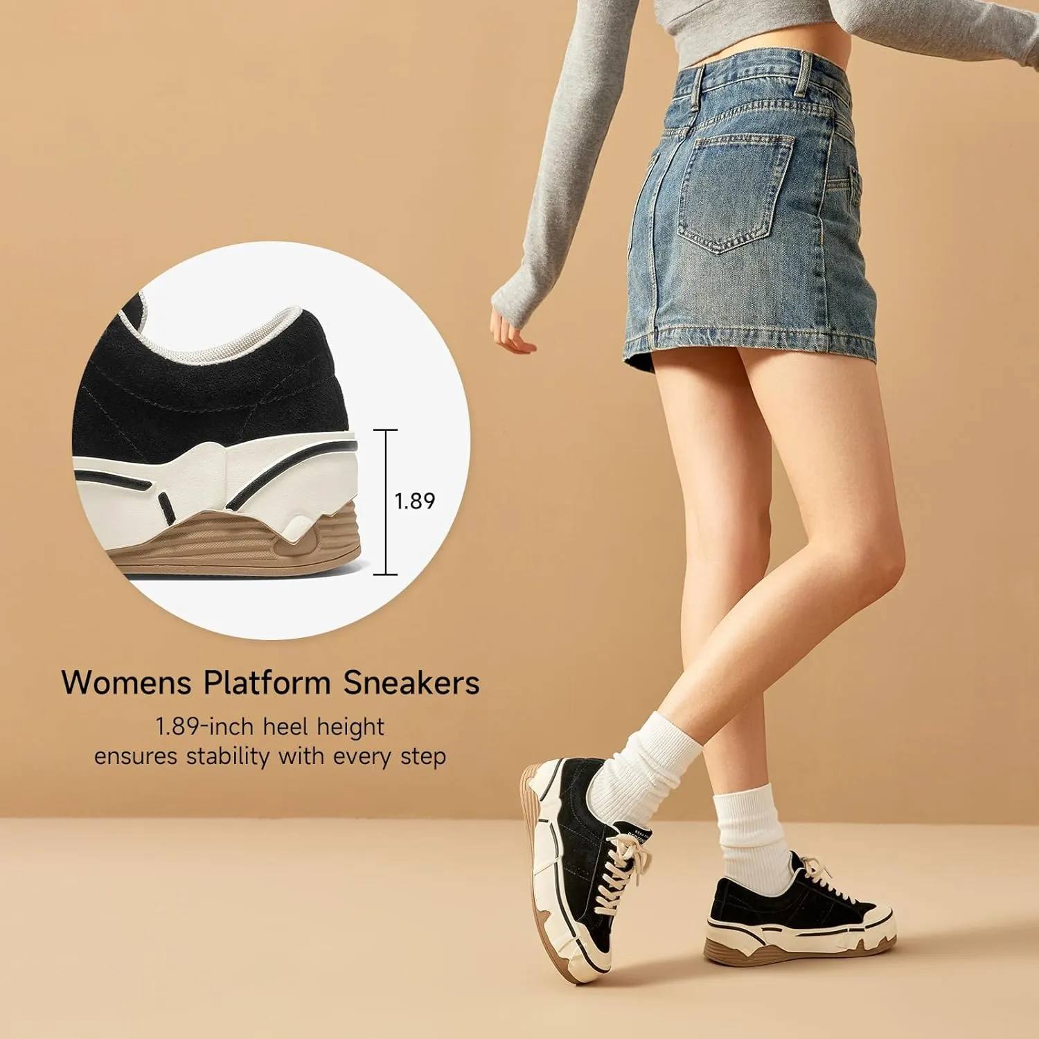 BEAU TODAY Platform Sneakers for Women, Womens Fashion Sneakers, Lace Up Casual Leather Sneakers, Breathable Comfort Walking Shoes
