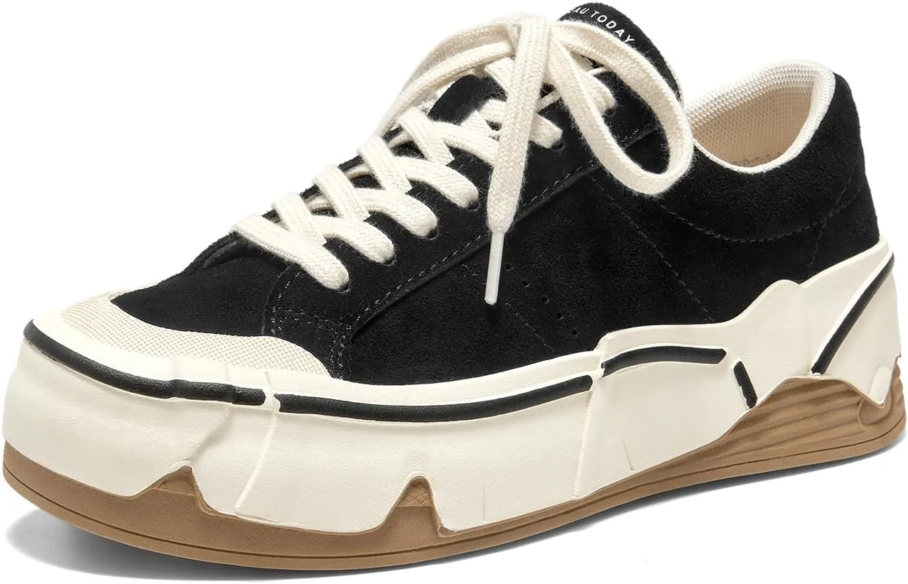 BEAU TODAY Platform Sneakers for Women, Womens Fashion Sneakers, Lace Up Casual Leather Sneakers, Breathable Comfort Walking Shoes