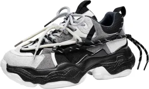 BEAU TODAY Womens Chunky Sneakers,Womens Fashion Sneakers,90s Comfortable Running Dad Shoes,Platform Casual Lace up Non Slip Rave Tennis Walking Shoes