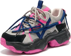 BEAU TODAY Womens Chunky Sneakers,Womens Fashion Sneakers,90s Comfortable Running Dad Shoes,Platform Casual Lace up Non Slip Rave Tennis Walking Shoes