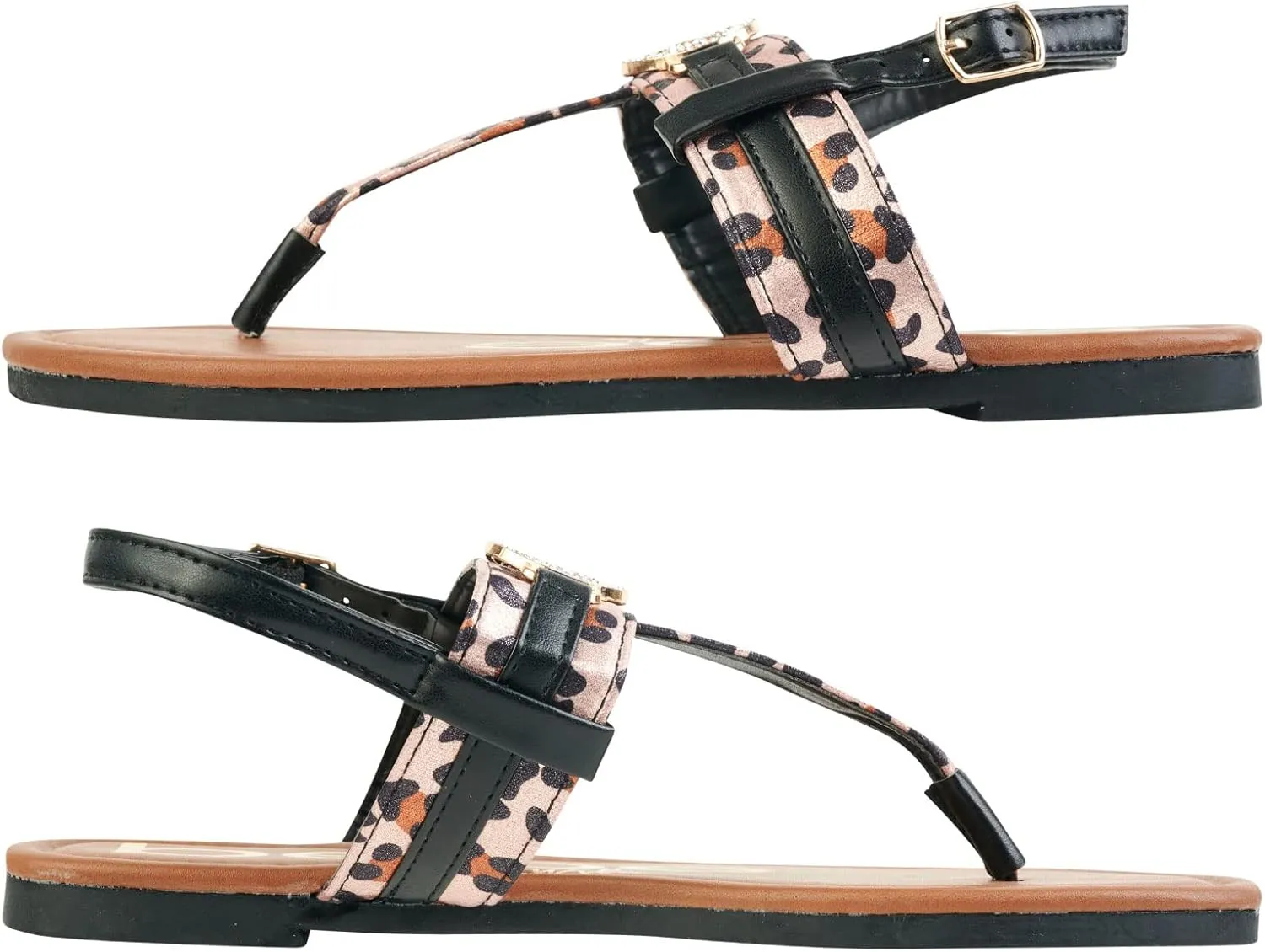 bebe Girls' Sandals - Leopard Print Thong Dress Sandals with Ankle Strap, Open Toe Easter Summer Shoes for Little Girls