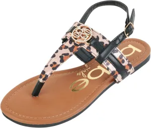 bebe Girls' Sandals - Leopard Print Thong Dress Sandals with Ankle Strap, Open Toe Easter Summer Shoes for Little Girls